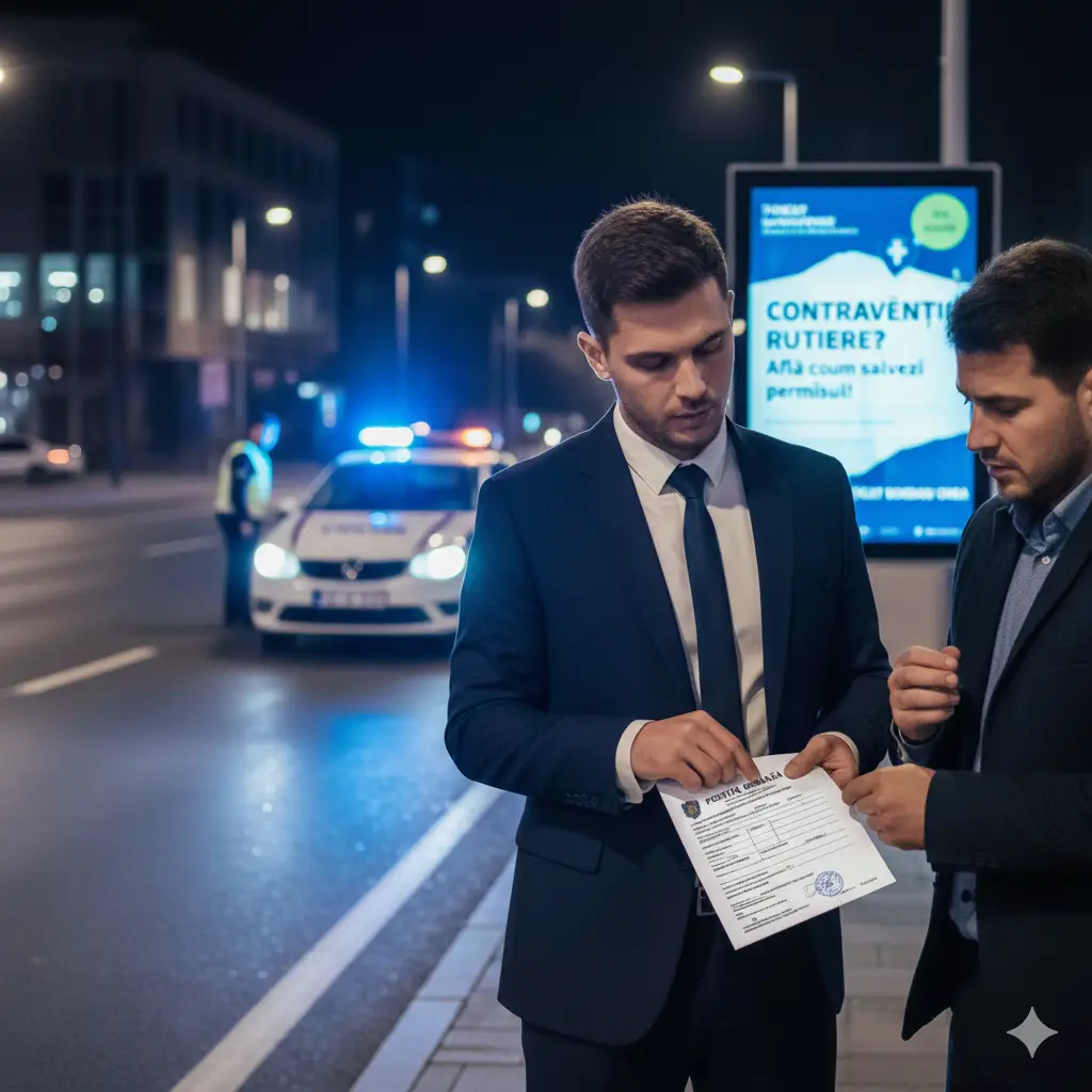 Avocat Bogdan Onea analizând un proces-verbal pentru contravenții rutiere în Baia Mare